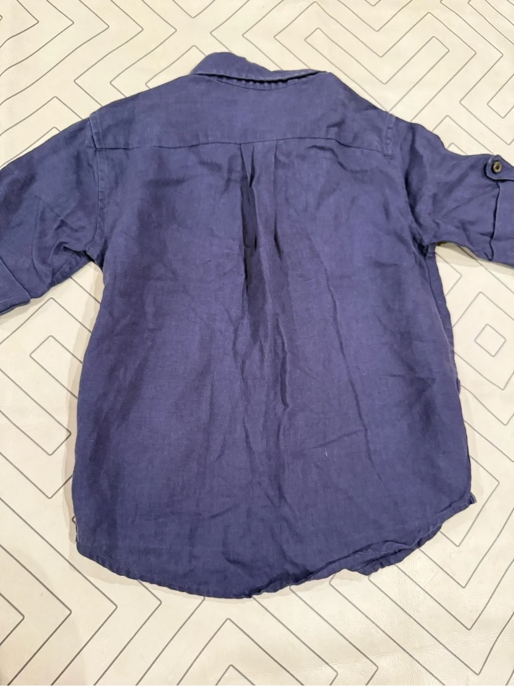 Janie and Jack Blue Short-Sleeve Button-Up Shirt with Hawaiian Embroidery